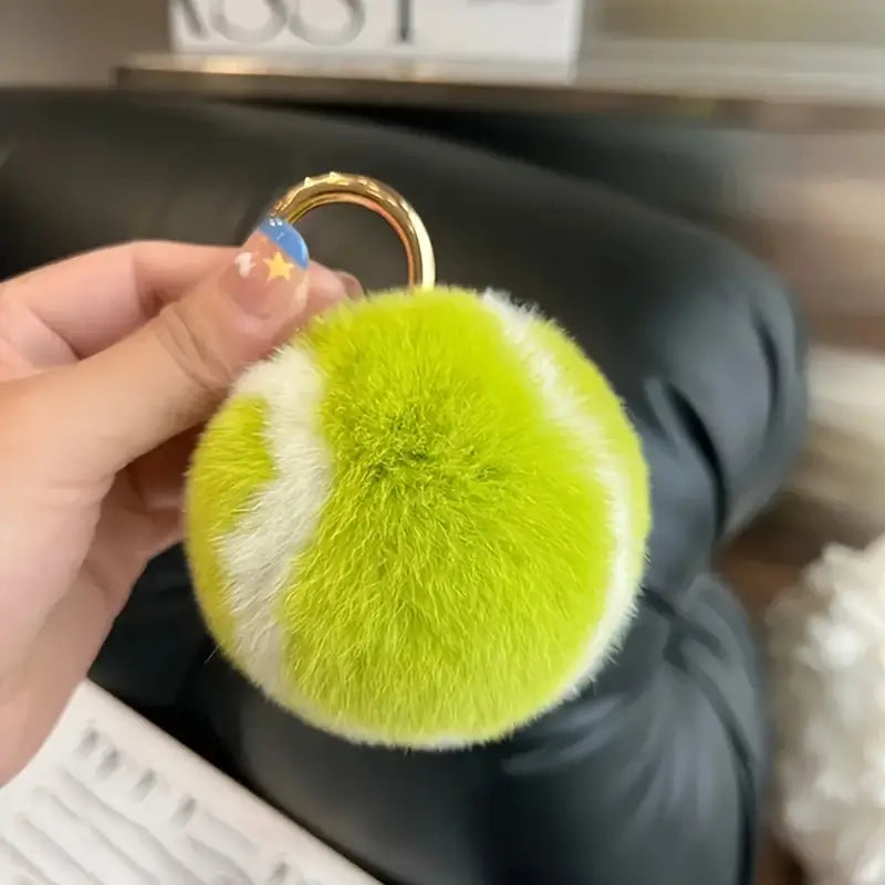 Furry Tennis Ball Keychain