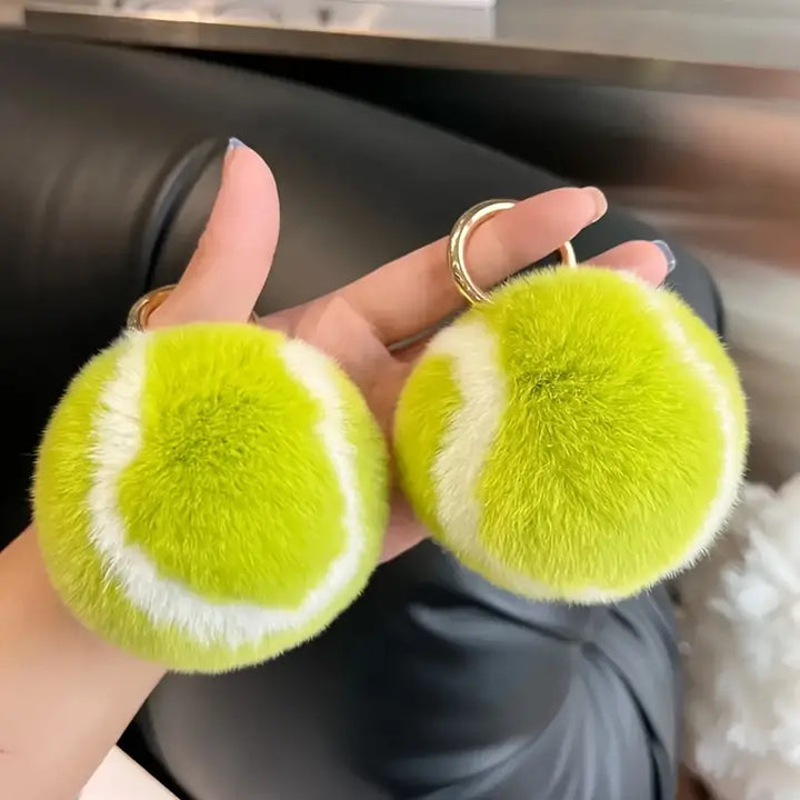 Furry Tennis Ball Keychain