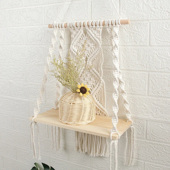 Macrame Wall Hanging Wood Shelf