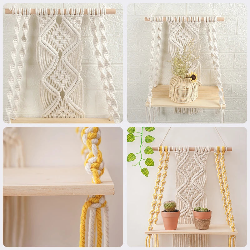 Macrame nástěnná dřevěná police