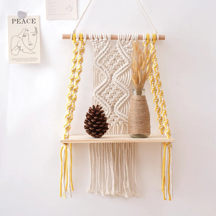 Macrame nástěnná dřevěná police